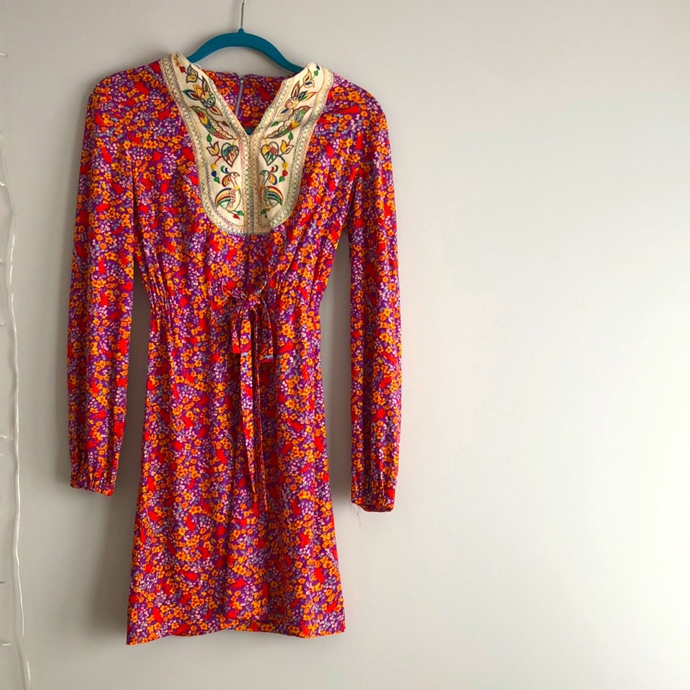 Vintage Flowers & Birds Embroidered Dress